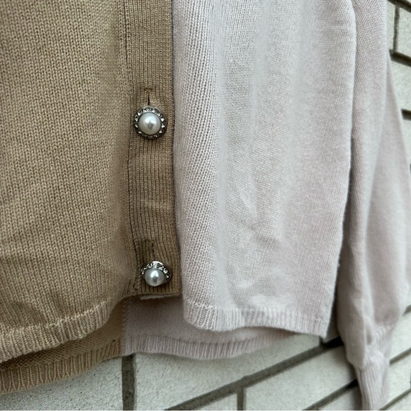 Cami NYC Maya Cardigan M Cashew Colorblock Wool Pearl Button Sweater Soft Girl - Picture 7 of 14